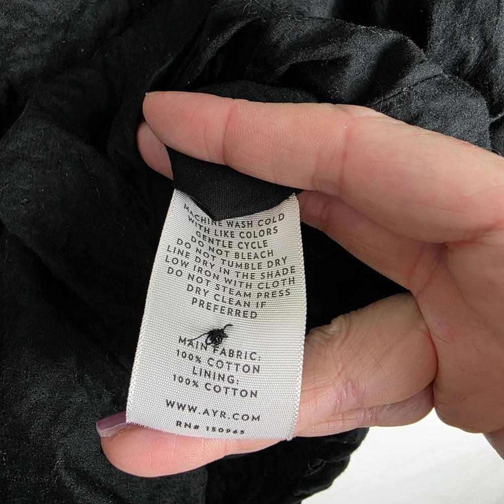 AYR The Puffy Top Black Textured Cotton Puff Sleeve Bubble Hem Crop Blouse Small - Picture 5 of 7